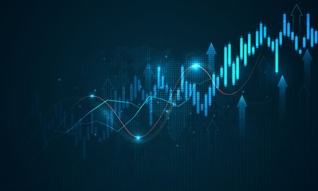 Stock market investment trading graph in graphic concept suitable for financial investment or economic trends business idea. graph growth technology background. vector design.のイラスト素材
