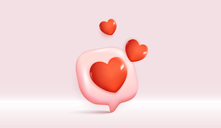 Chat speech bubble with 3d hearts. social media like icon. chat love message with cute 3d hearts. valentine's Day. app love comment. social media concept, love emoticon. 3d vector.のイラスト素材