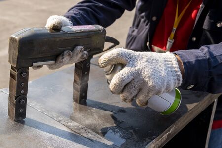 Checking defect in welded with process Magnetic Particle Testing(MT) of Non-Destructive Testing(NDT)...