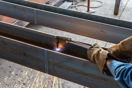H-beam steel cutting with Hand Gas Cutting Torches.