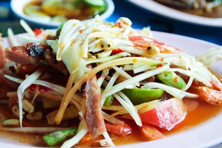 Thai food papaya salad の写真素材