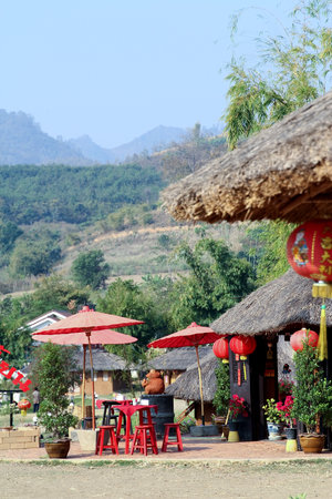 coffee shop at Santichon village Chinese style village in Mae Hong Son Thailand Photo taken on: Febuary 28th, 2011のeditorial素材