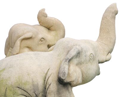 Closeup gray stone elephant statue on white backgroundの写真素材