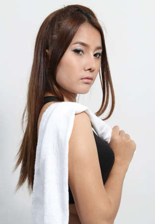 Tired Workout college woman の写真素材