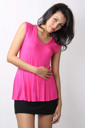 Image of beautiful asian woman fashion in pink dressの写真素材