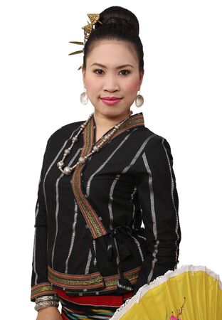 Image of Thai woman in black traditional clothes of the north of Thailandの写真素材
