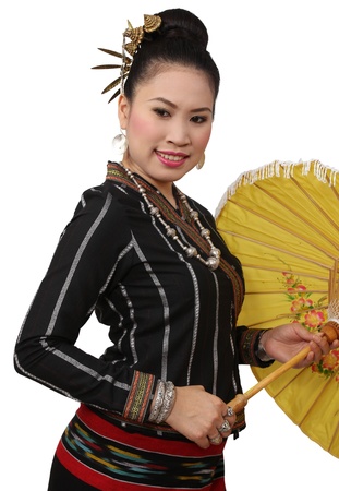 Image of Thai woman in black traditional clothes of the north of Thailandの写真素材
