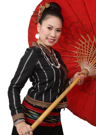 Image of Thai woman in black traditional clothes of the north of Thailandの写真素材
