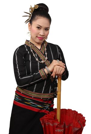 Image of Thai woman in black traditional clothes of the north of Thailandの写真素材