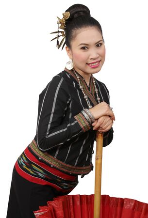 Image of Thai woman in black traditional clothes of the north of Thailandの写真素材