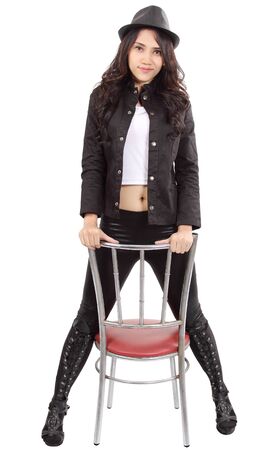 Asian young fashion model posing in the studio on white backgroundの写真素材