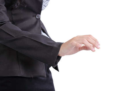 Closeup image of asian business woman show her hand on white backgroundの写真素材