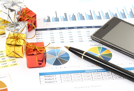 image of financial report and graphics for businessの写真素材