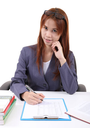 image of young asian woman working in office and white backgroundの写真素材