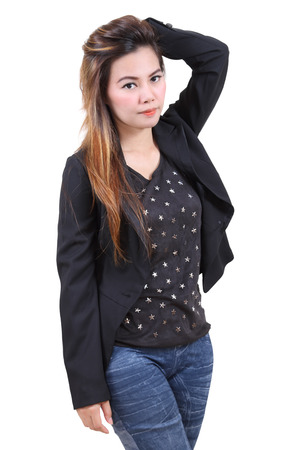 image of portrait of asian business woman in office on white backgroundの写真素材