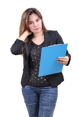 image of portrait of asian business woman in office on white backgroundの写真素材