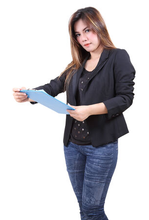 image of portrait of asian business woman in office on white backgroundの写真素材