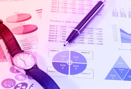 closeup image of business and graphic report for business and financeの写真素材