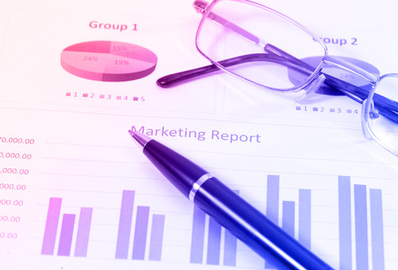 closeup image of business and graphic report for business and financeの写真素材