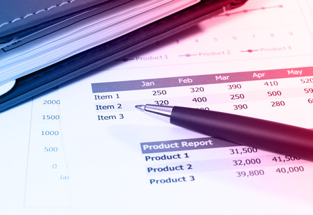 image of financial report and graphics for businessの写真素材