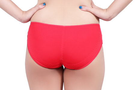 image of woman red bra in studio and white backgroundの写真素材