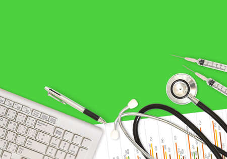 Image of flat lay for medical and health on green backgroundの写真素材
