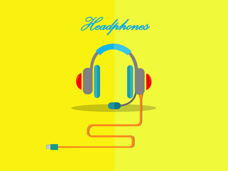 headphones on the yellow background,cute design of headphones,concept design of vector,のイラスト素材