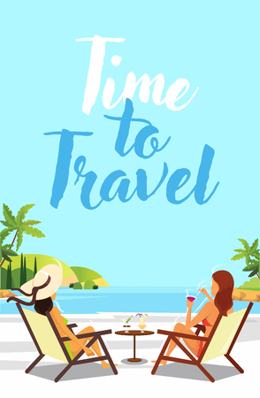 Travel poster vector template design with text. Tourist resting on the beach.のイラスト素材