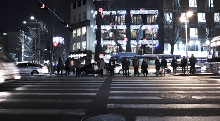 night time crosswalk at seoulのeditorial素材