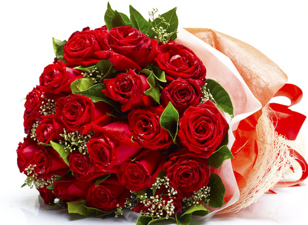 Bouquet of roses isolated on whiteの写真素材