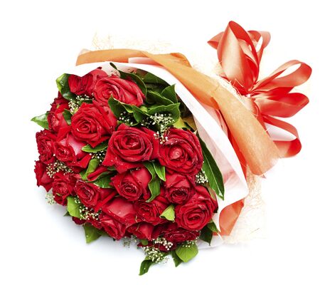 Bouquet of roses isolated on whiteの写真素材