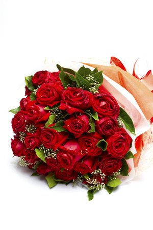 Bouquet of roses isolated on whiteの写真素材