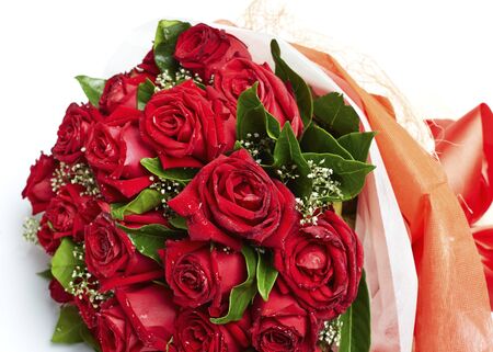 Bouquet of roses isolated on whiteの写真素材