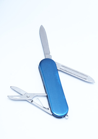 Multipurpose Knife blue background white.