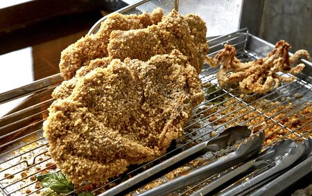 Tempura fried chicken on the barbecueの写真素材