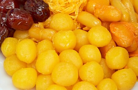 thai dessert, thai sweets on a wooden tableの写真素材