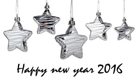 Five silver stars isolated on white, Happy new year