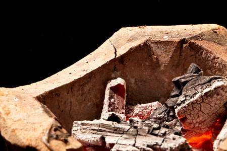 blur,burning charcoal in old stove, thailand traditionの写真素材