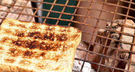 slice bread bake on charcoal stove