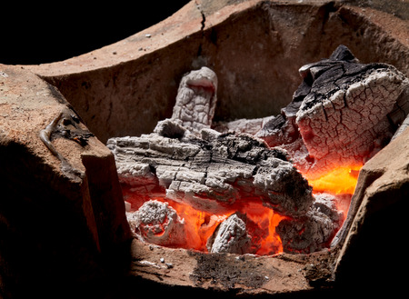 blur,burning charcoal in old stove, thailand traditionの写真素材