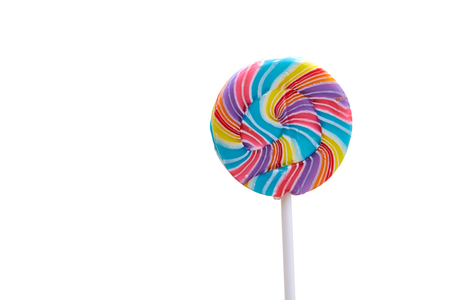 Colorful spiral lollipop isolated on whiteの写真素材