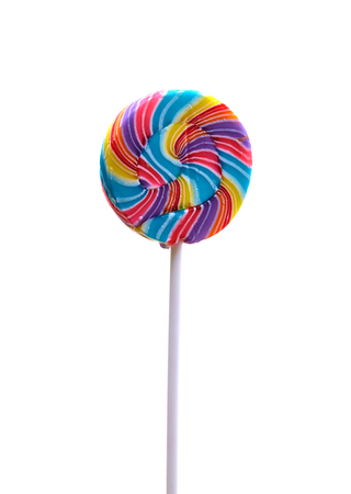 Colorful spiral lollipop isolated on whiteの写真素材
