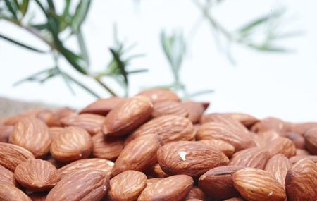 Almonds on a Burlap Backgroundの写真素材