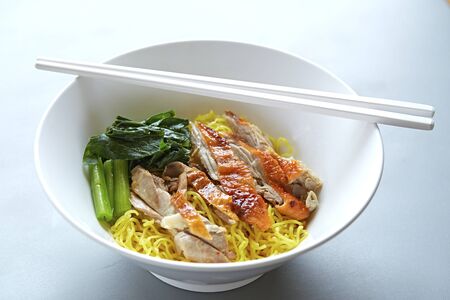 Roasted Duck nooddle on White  backgroundの写真素材