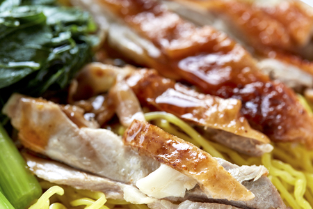 Roast duck chinese cuisine sliced portions on plateの写真素材