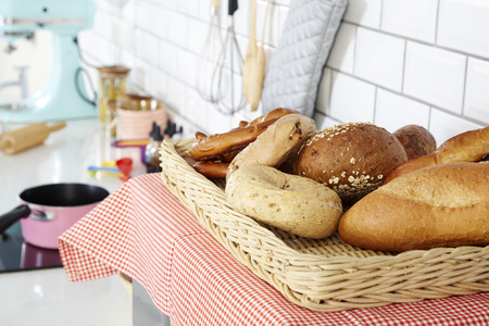 Modern kitchen at home with kitchenwareの写真素材