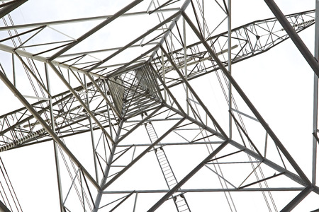 abstract shapes of an electricity pylon from underneath
