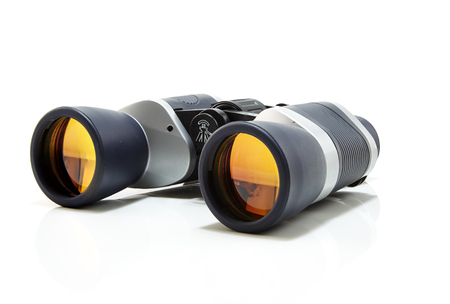 Gray with dark blue binocular isolated on white backgroundの写真素材