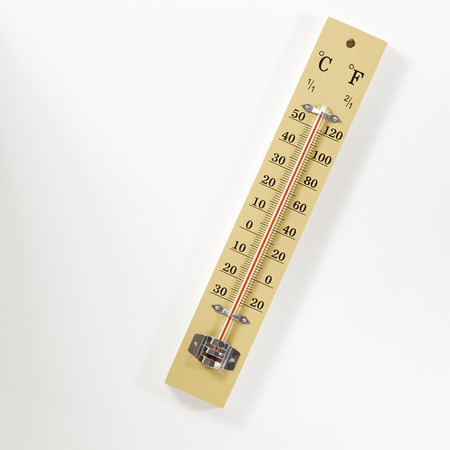 Wooden thermometer with Celsius and Fahrenheit scales