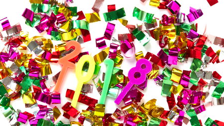 2018 New Year Decoration, Party abstract confetti white backgroundの写真素材